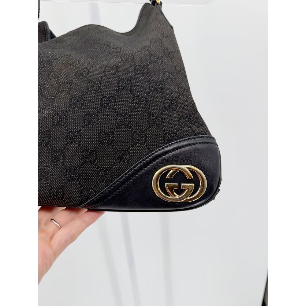 Gucci Black GG Monogram Canvas Leather Shoulder Hobo Bag Purse Vintage Handbag - Picture 6 of 12